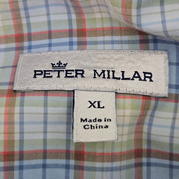 Peter Millar Blue Plaid Button-Up Long Sleeve Dress Shirt | Men's XL‎ - Picture 7 of 14